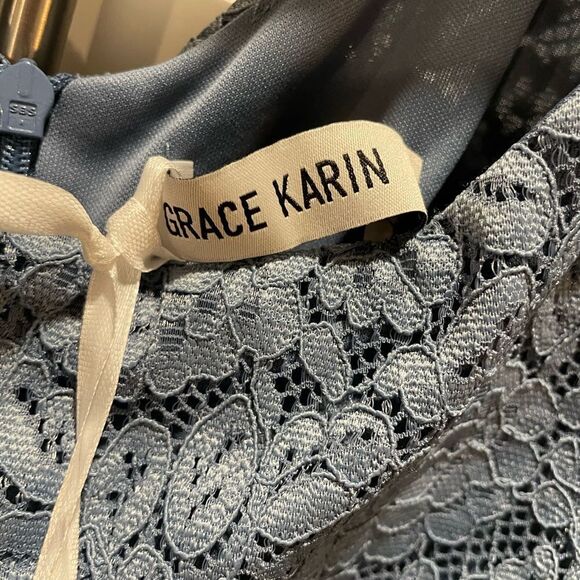 GRACE KARIN Women Loose Chiffon & Lace Dress Bridesmaid Cocktail Blue Gray Sz L - Picture 3 of 8